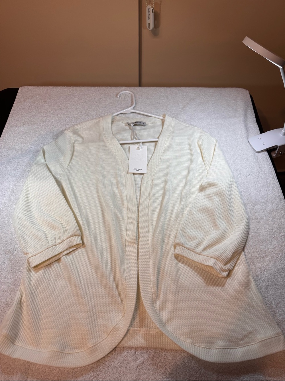 Grace Karin Women’s Ivory Open-Front Textured Knit Cardigan. Size Medium